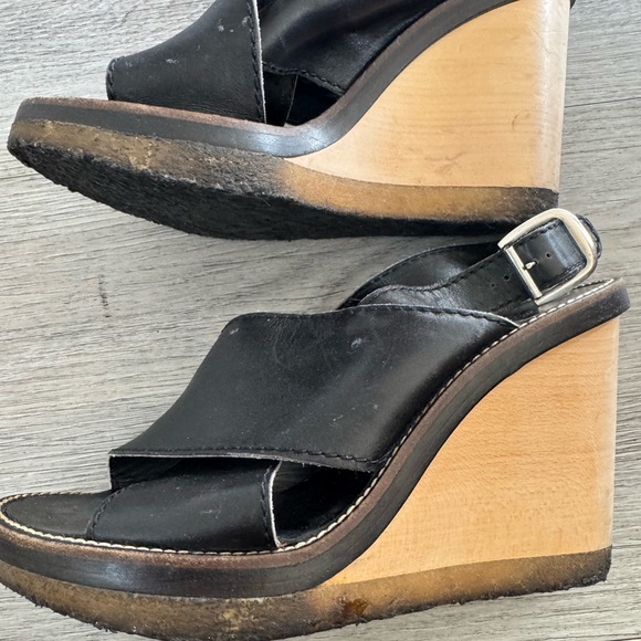 Chloe vintage wood and rubber sold wedge black leather size 8 - Picture 4 of 6